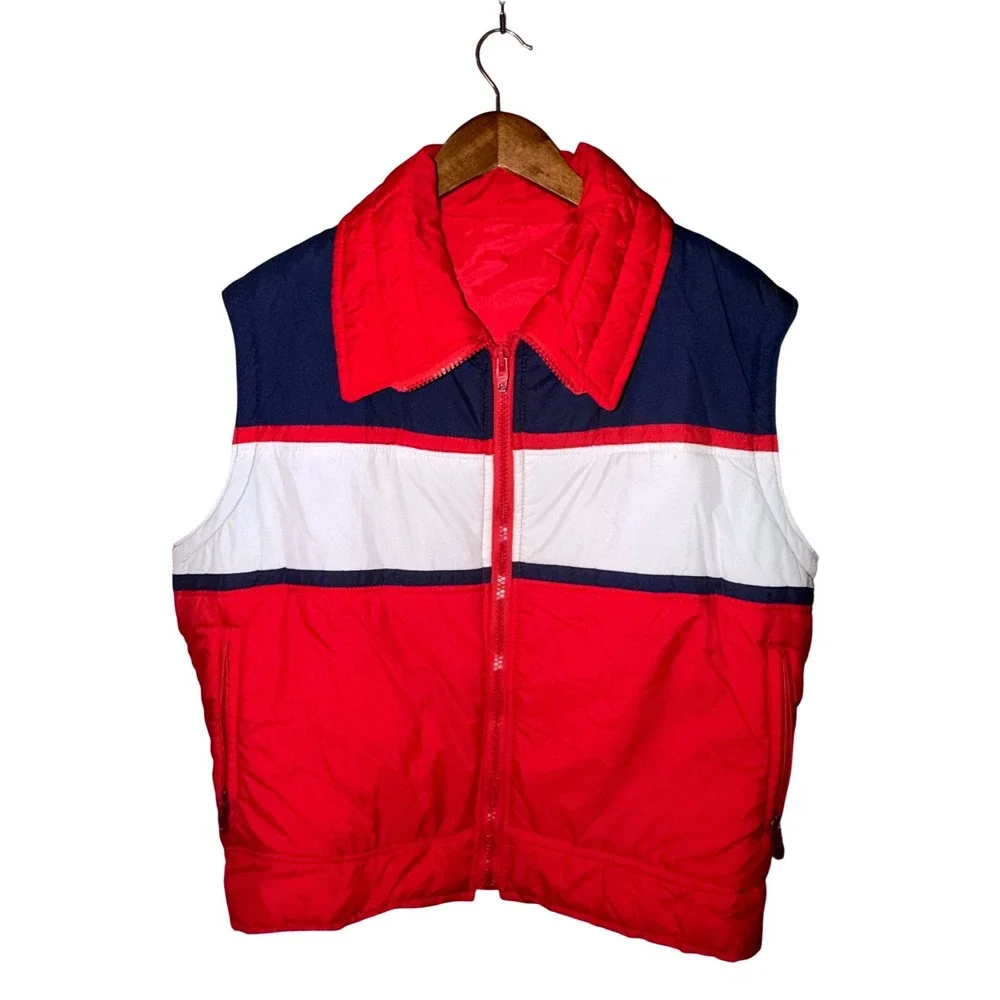 Vtg Colorblock Convert Puffer Jacket Zip Off Sleeves Vest Men L XL Hidden Hood